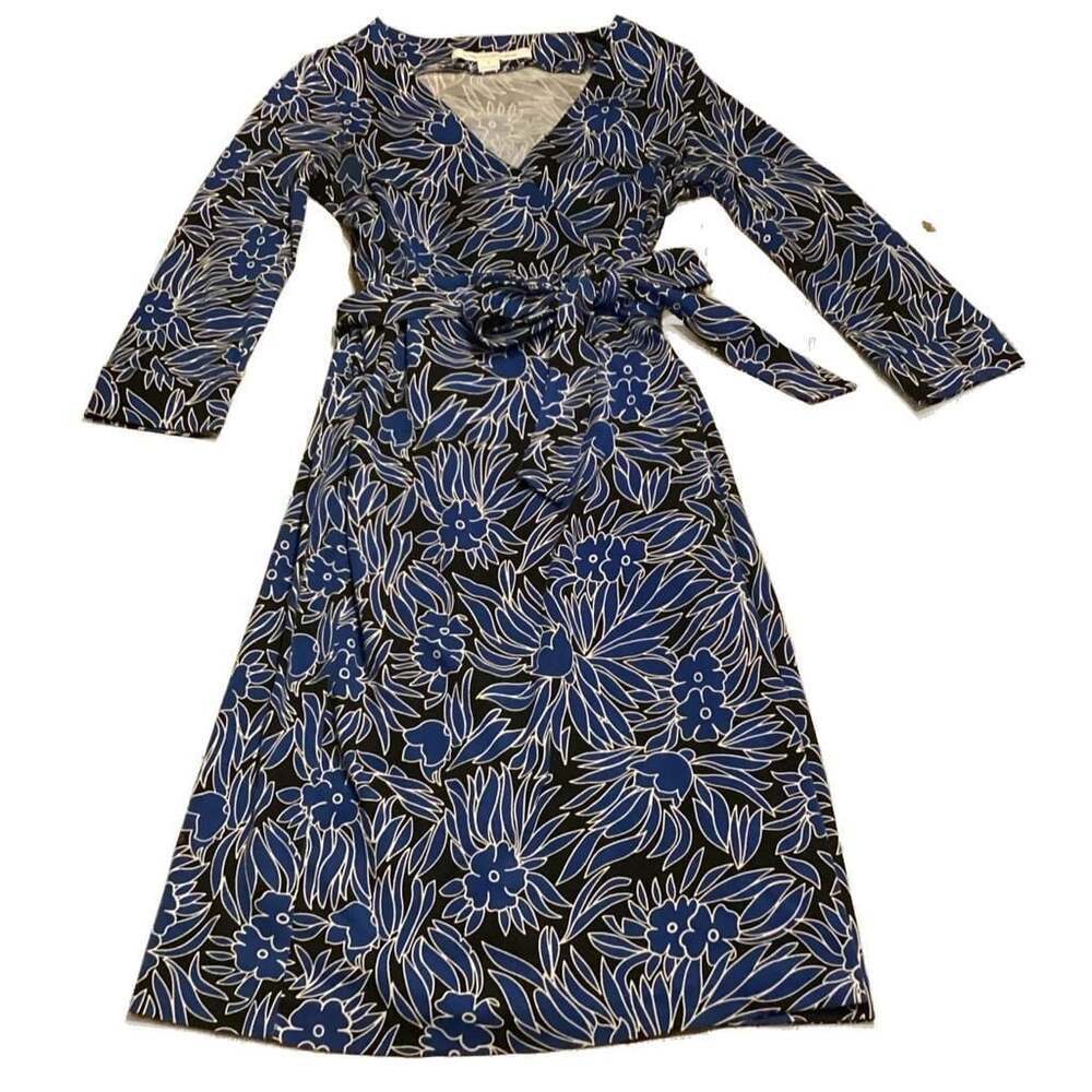 Diane von Furstenberg Julian Blue Floral Wrap Dress Size 0